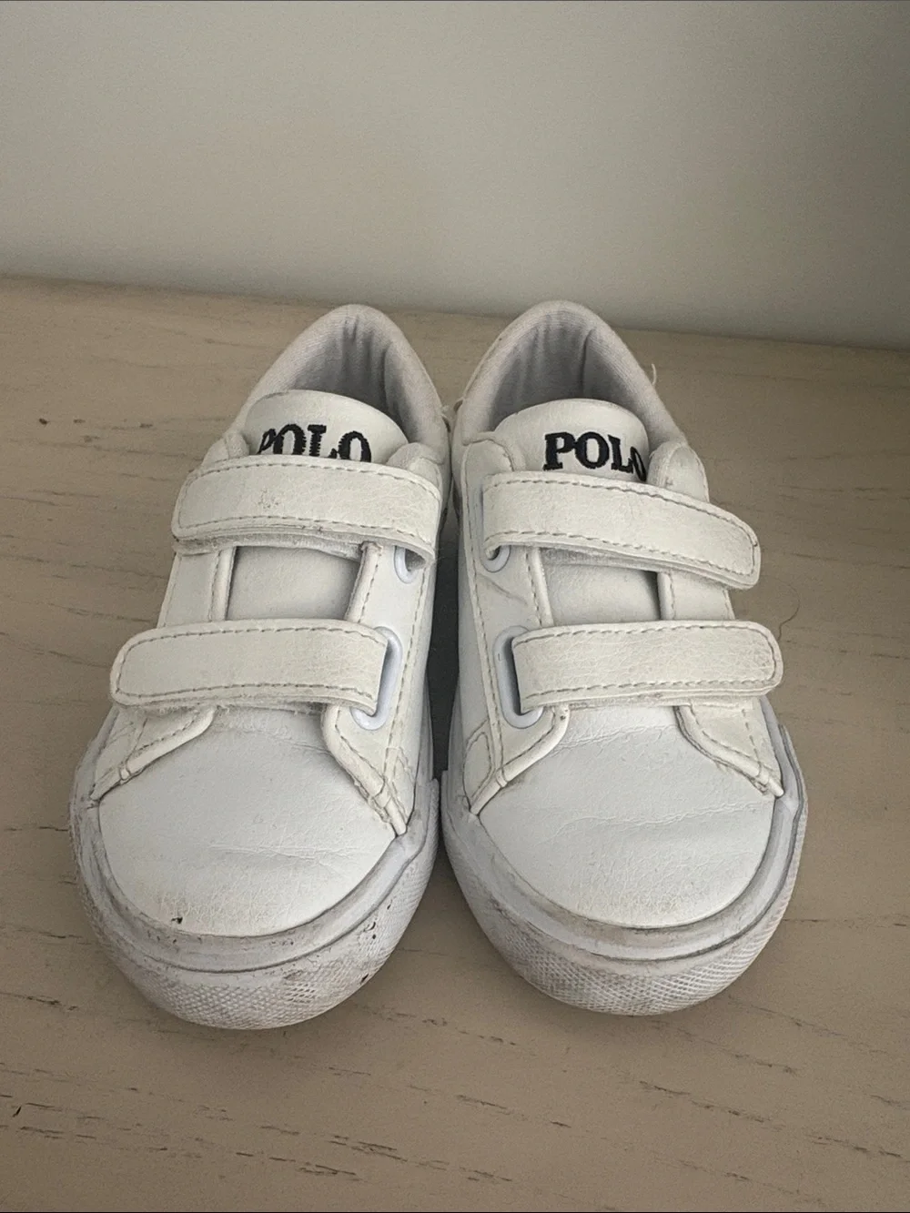 Ralph Lauren White Leather Kids Polo Velcro Sneakers
